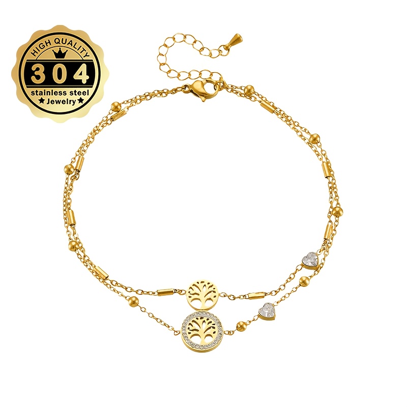 Double Layer Women's Stackable Bracelet, Tree of Life Design